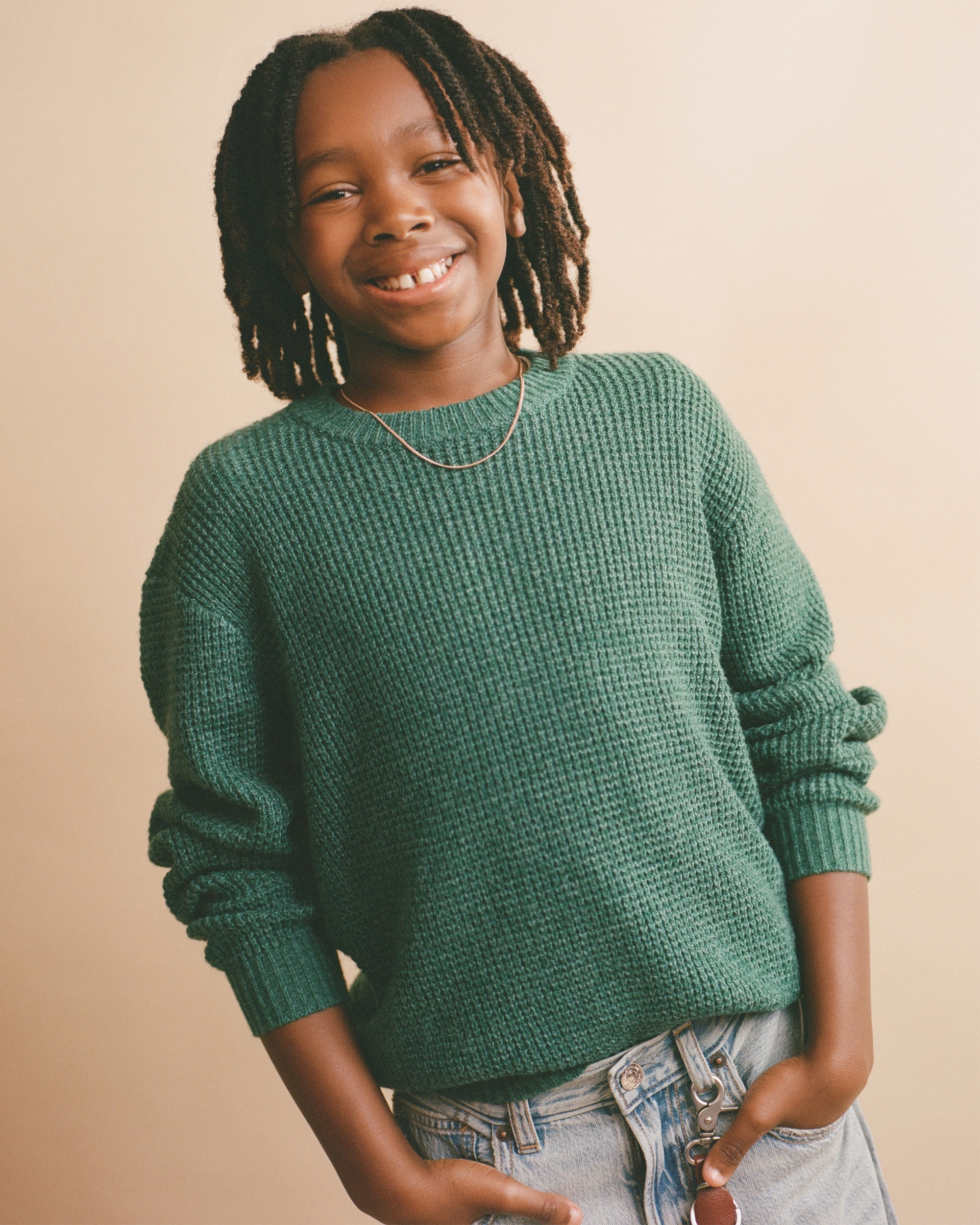 Abercrombie & Fitch Kids' Waffle Crew Sweater In Green