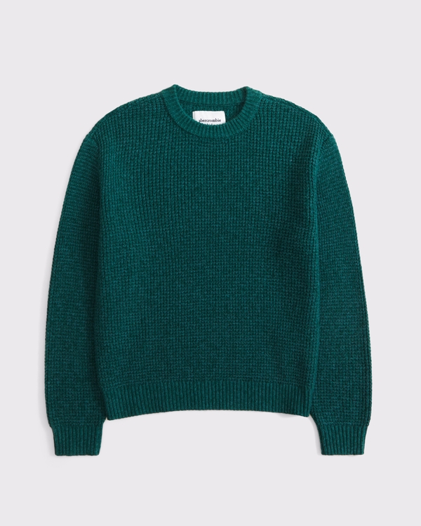 waffle crew sweater, Dark Green view 1