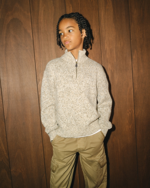 half-zip mockneck sweater, Light Brown view 1