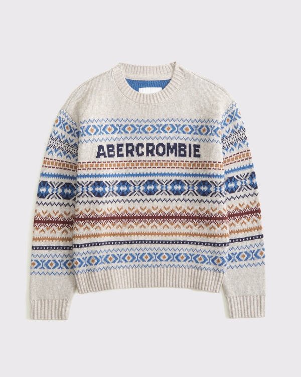 logo crew sweater, Beige Pattern view 2