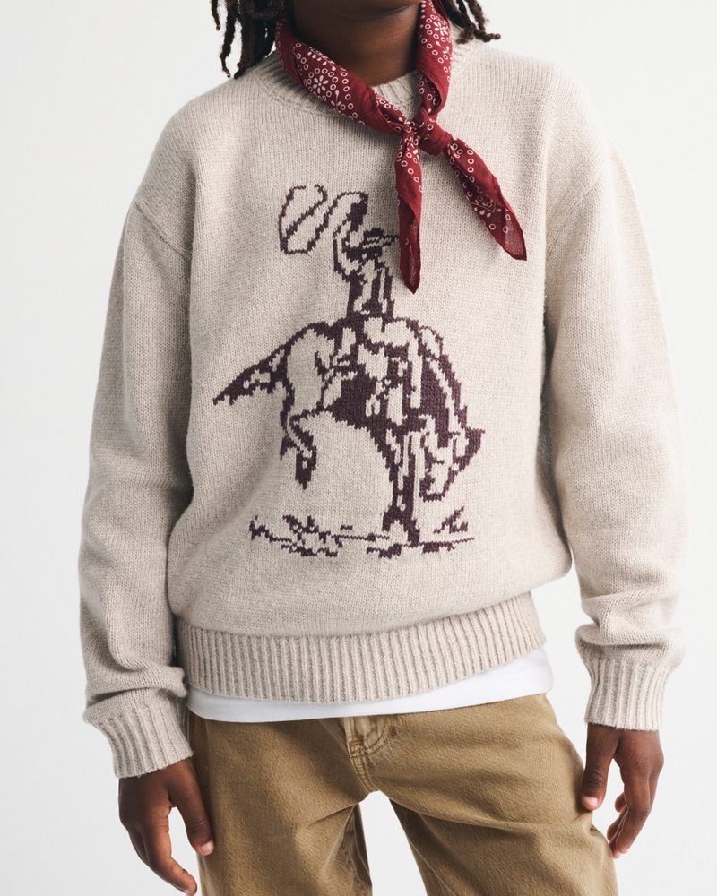 western graphic crew sweater