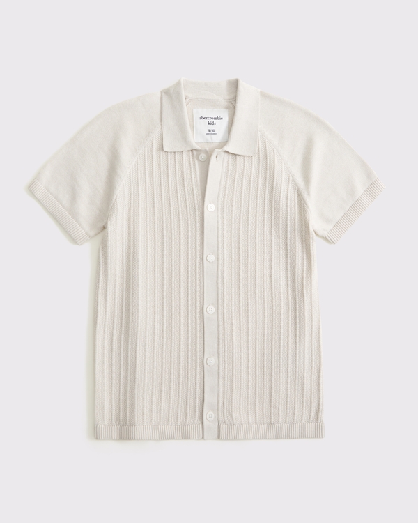 button-through sweater polo, Cream view 1