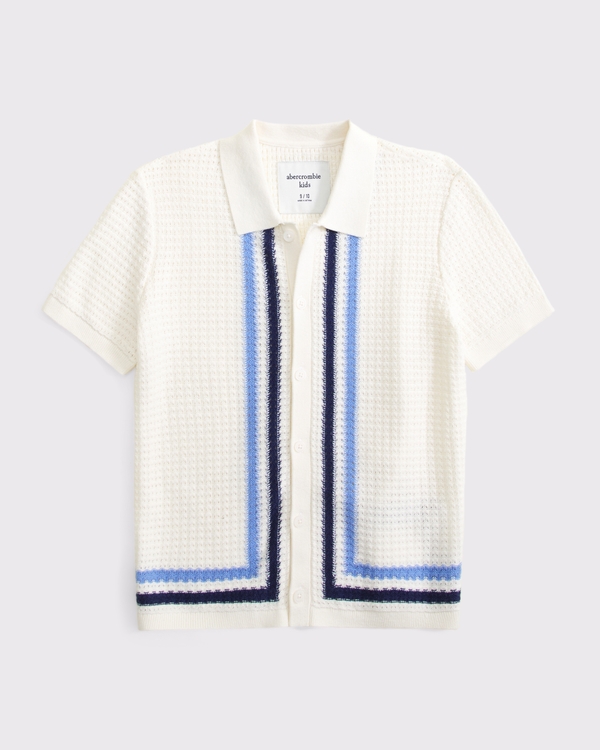 Strick-Polo mit Knopfleiste, Creme view 1