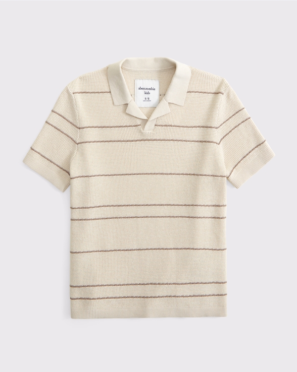 johnny collar sweater polo, Light Brown Stripe view 1