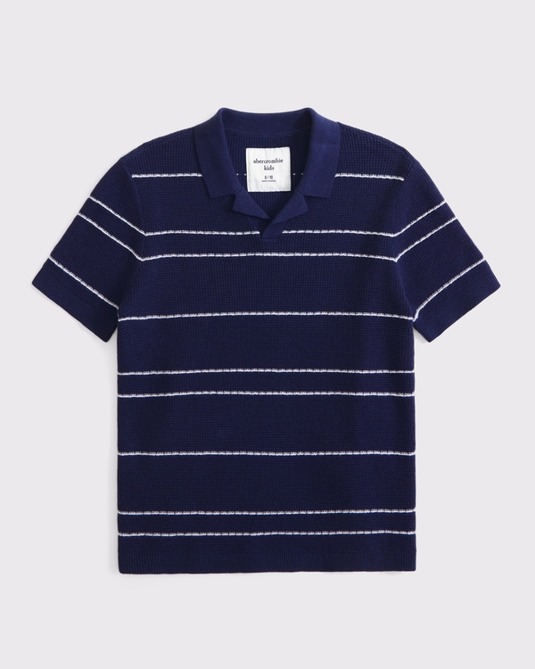 johnny collar sweater polo, Navy Stripe view 1