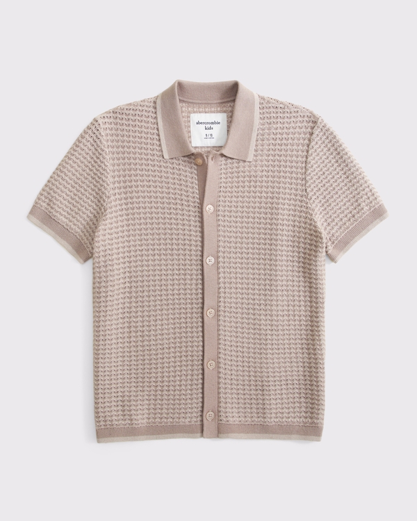 button-through sweater polo, Light Brown view 1