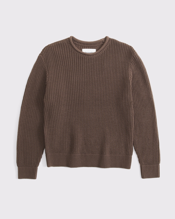 rib roll neck crew sweater, Ash Brown view 1