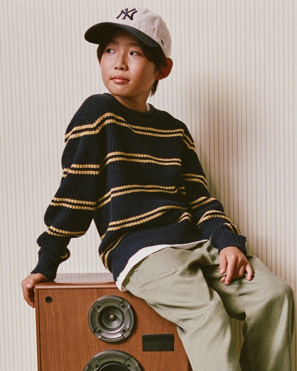 rib roll neck crew sweater, Navy Pattern view 1