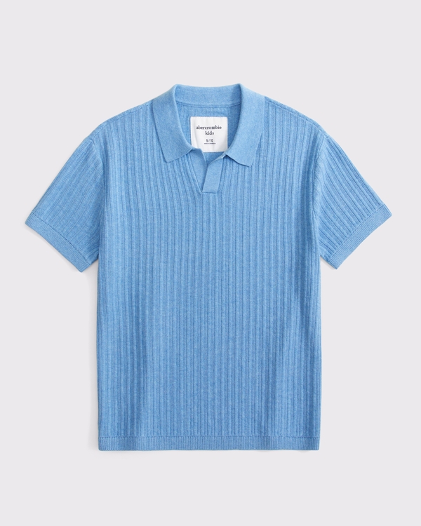 short-sleeve johnny collar sweater, Blue view 1