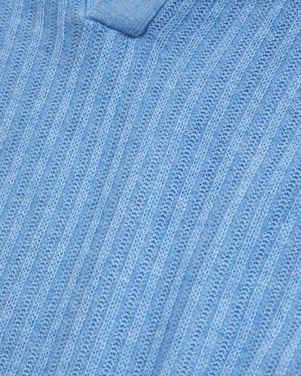 short-sleeve johnny collar sweater, Blue view 2