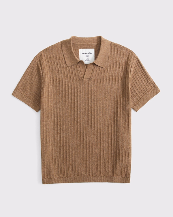 short-sleeve johnny collar sweater, Brown view 1