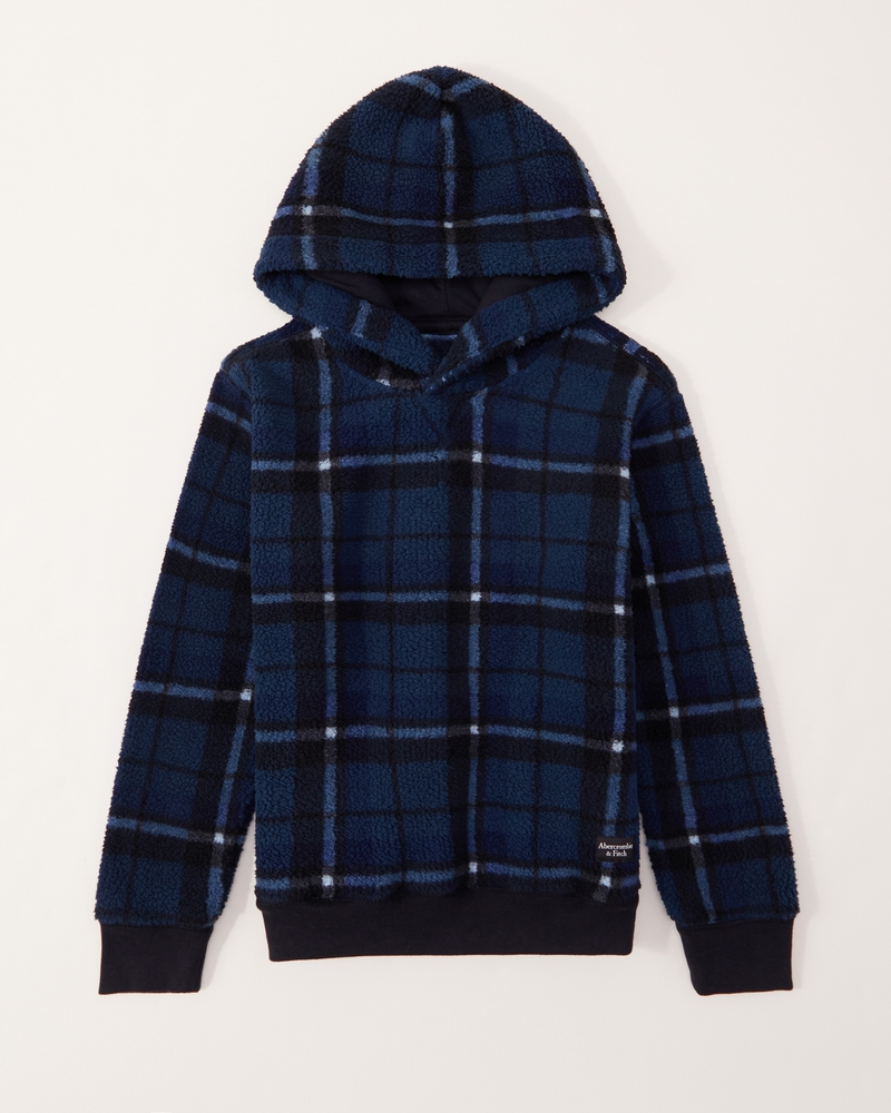 boys plaid logo sherpa hoodie boys clearance