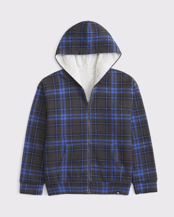 reversible logo full-zip hoodie, Blue Plaid view 2