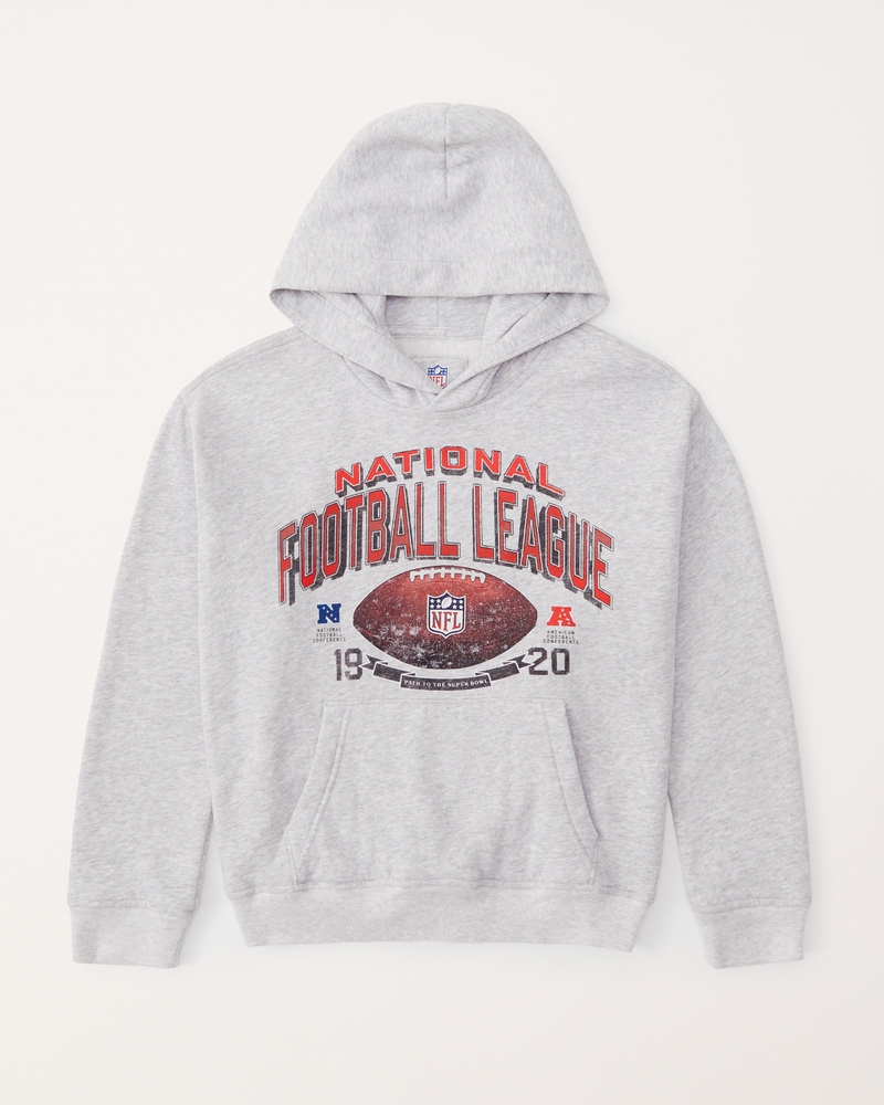 Boys NFL Graphic Popover Hoodie in Light Grey | Size 7/8 | Abercrombie Kids