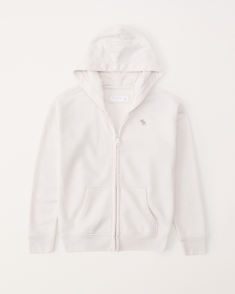 Men's Essential Full-Zip Hoodie in Cream | Size M Tall | Abercrombie & Fitch