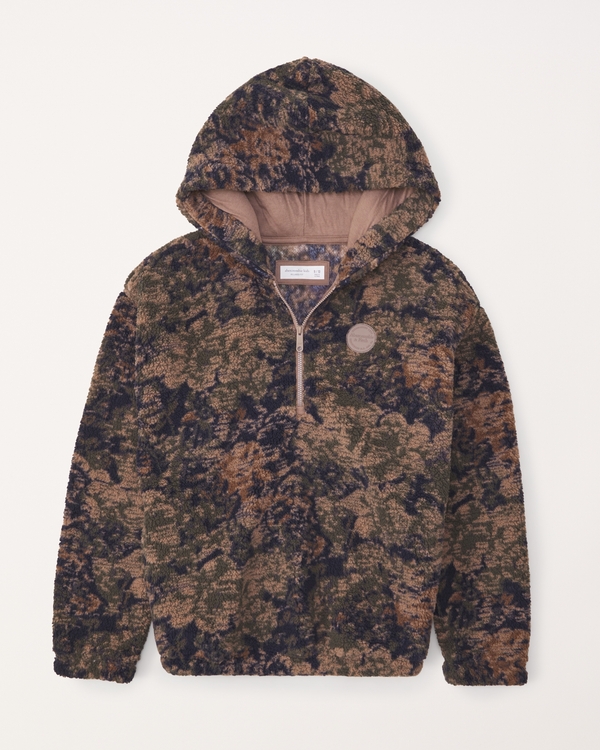 pattern sherpa half-zip hoodie, Dark Green Pattern
