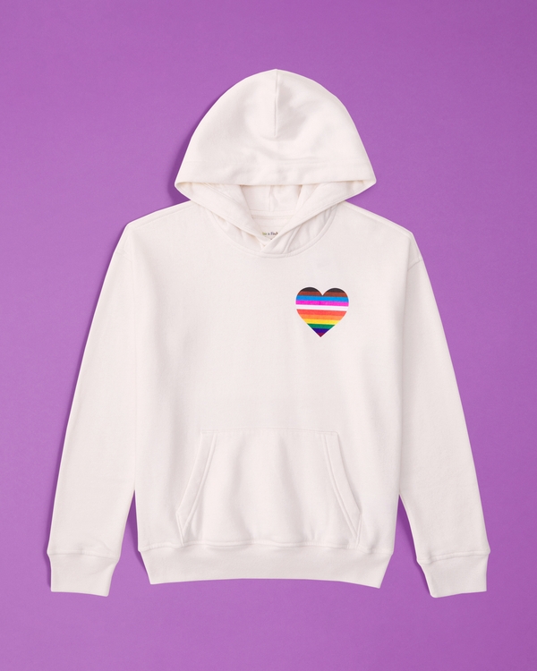 kids pride heart graphic popover hoodie, White