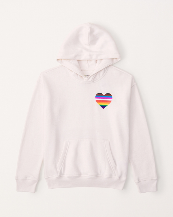 pride heart graphic popover hoodie, White