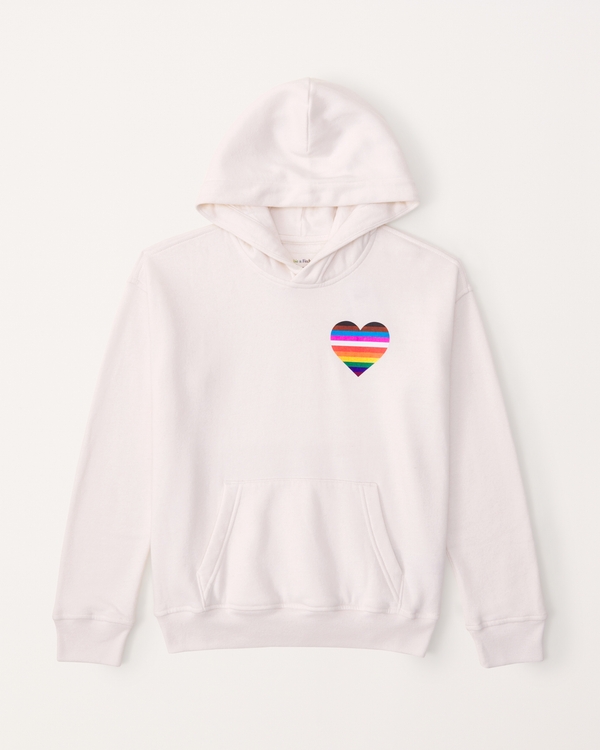 kids pride heart graphic popover hoodie, White