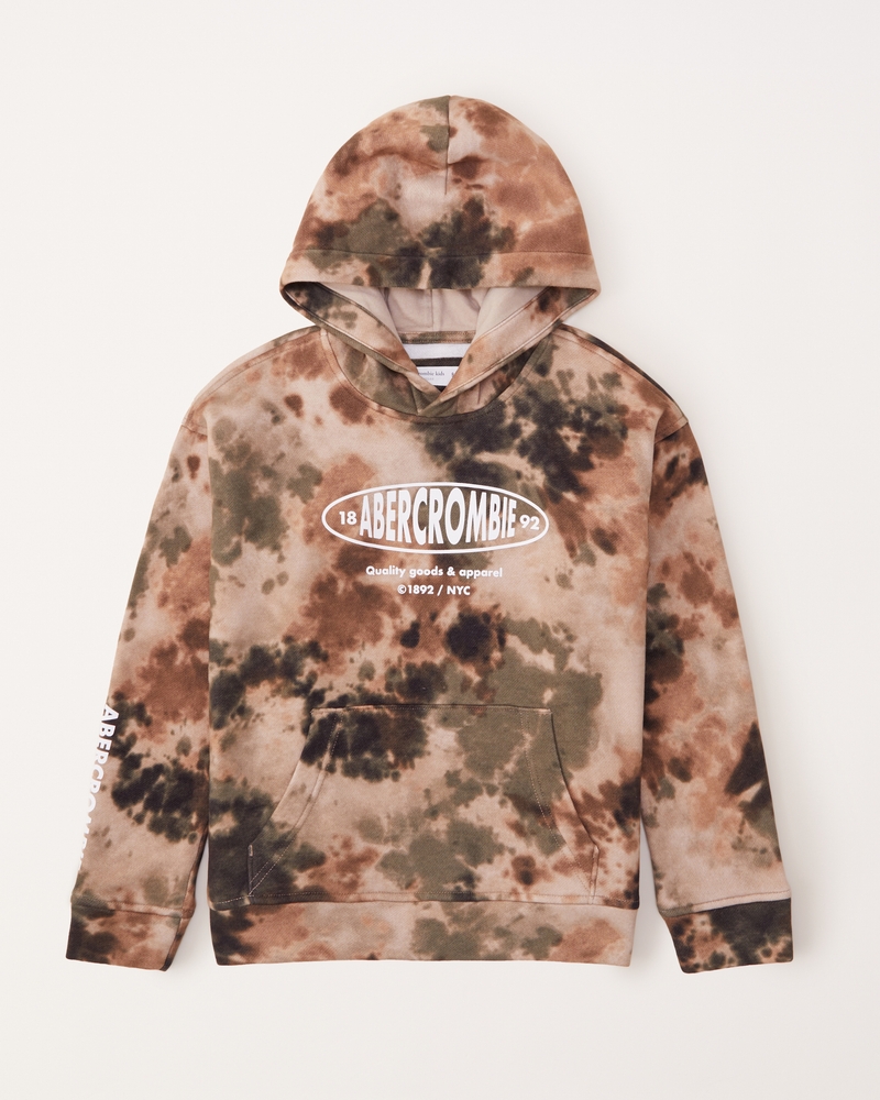 tie dye print graphic logo popover hoodie