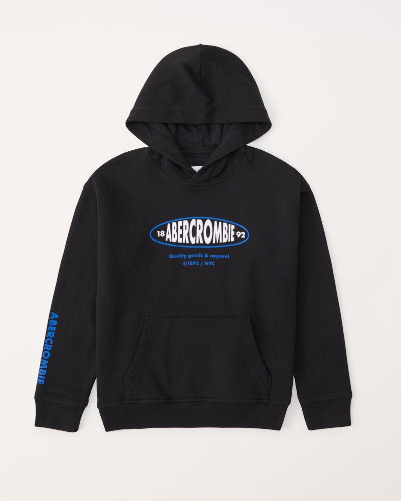 boys print graphic logo popover hoodie