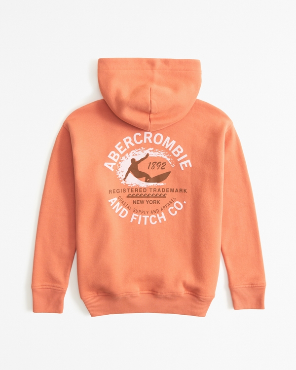 print graphic logo popover hoodie, Orange