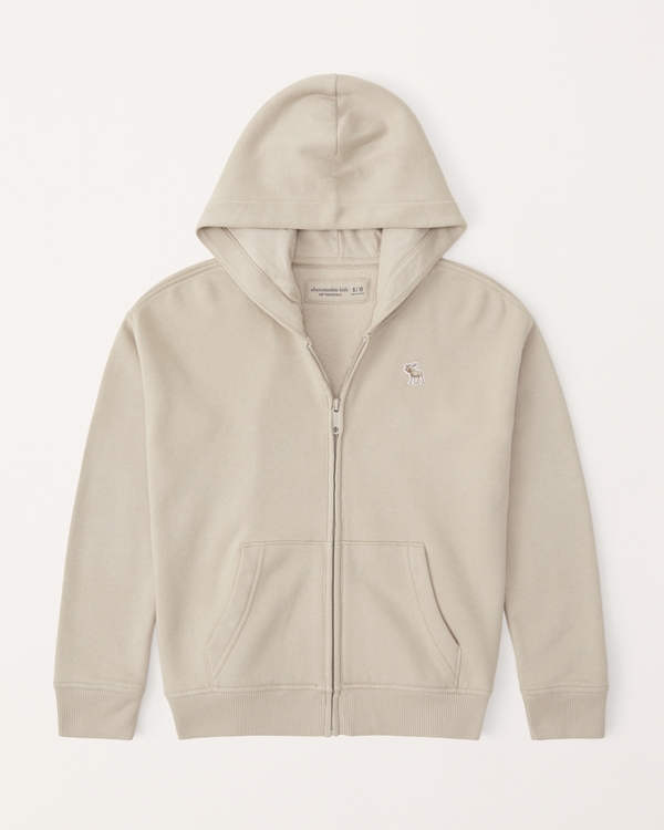 essential icon full-zip hoodie, Tan