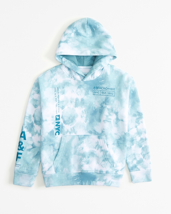 tie-dye print logo popover hoodie, Teal Dye Pattern