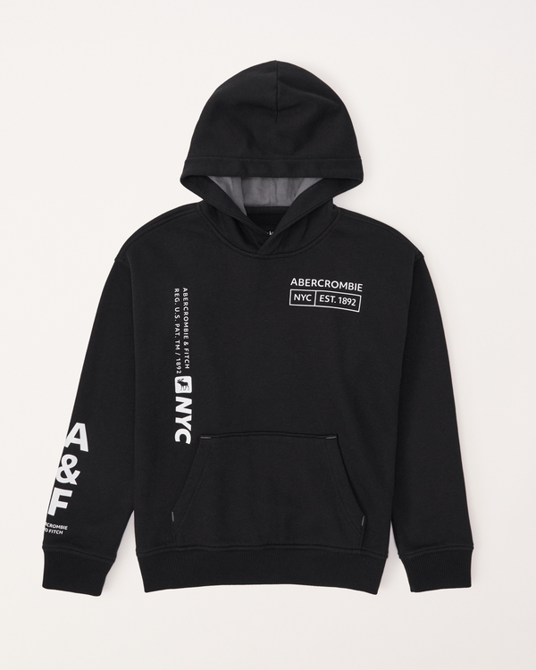 print graphic logo popover hoodie