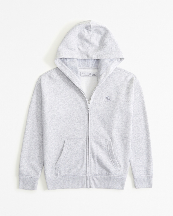 essential icon full-zip hoodie, Light Grey
