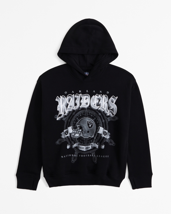 oakland raiders graphic popover hoodie, Black