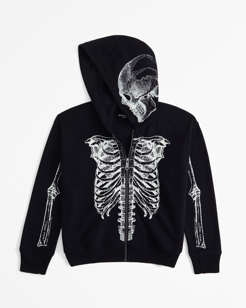 glow in the dark skeleton full zip hoodie