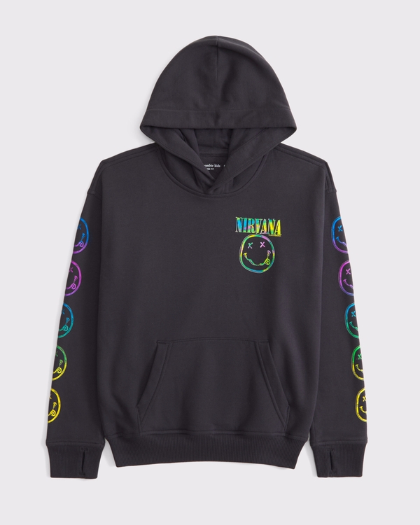 nirvana graphic popover hoodie, Dark Gray view 1