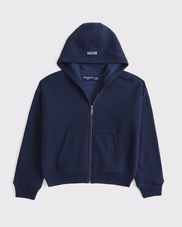 boxy waffle-lined full-zip hoodie, Deep Blue view 1