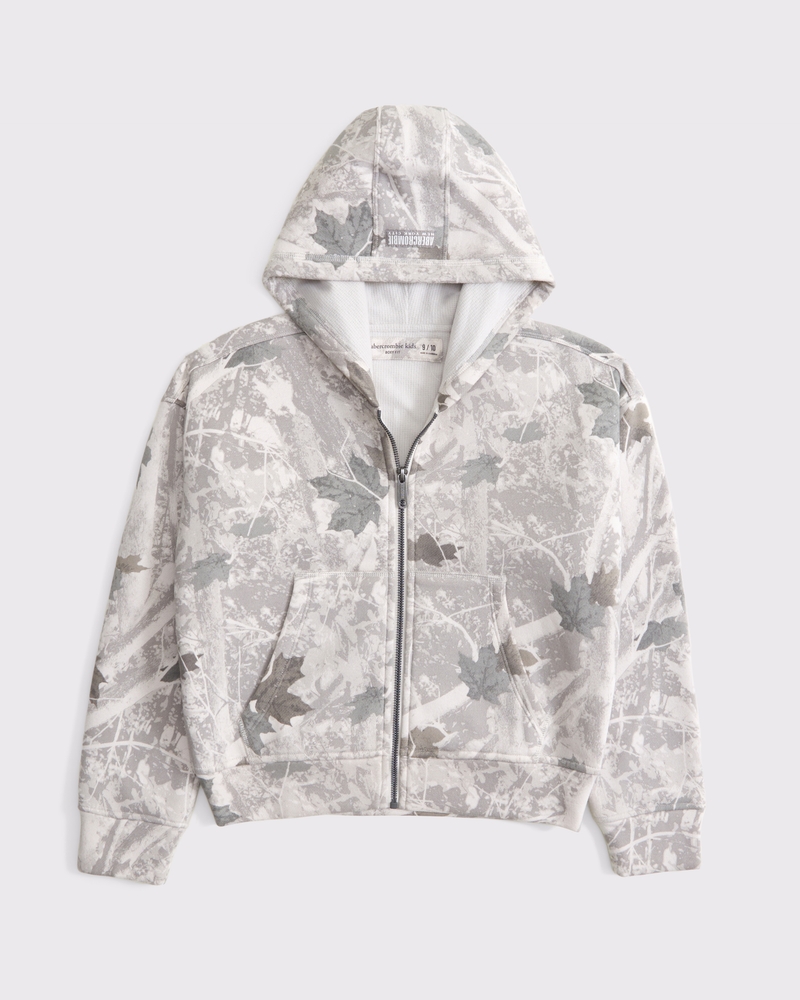 boxy waffle-lined full-zip hoodie