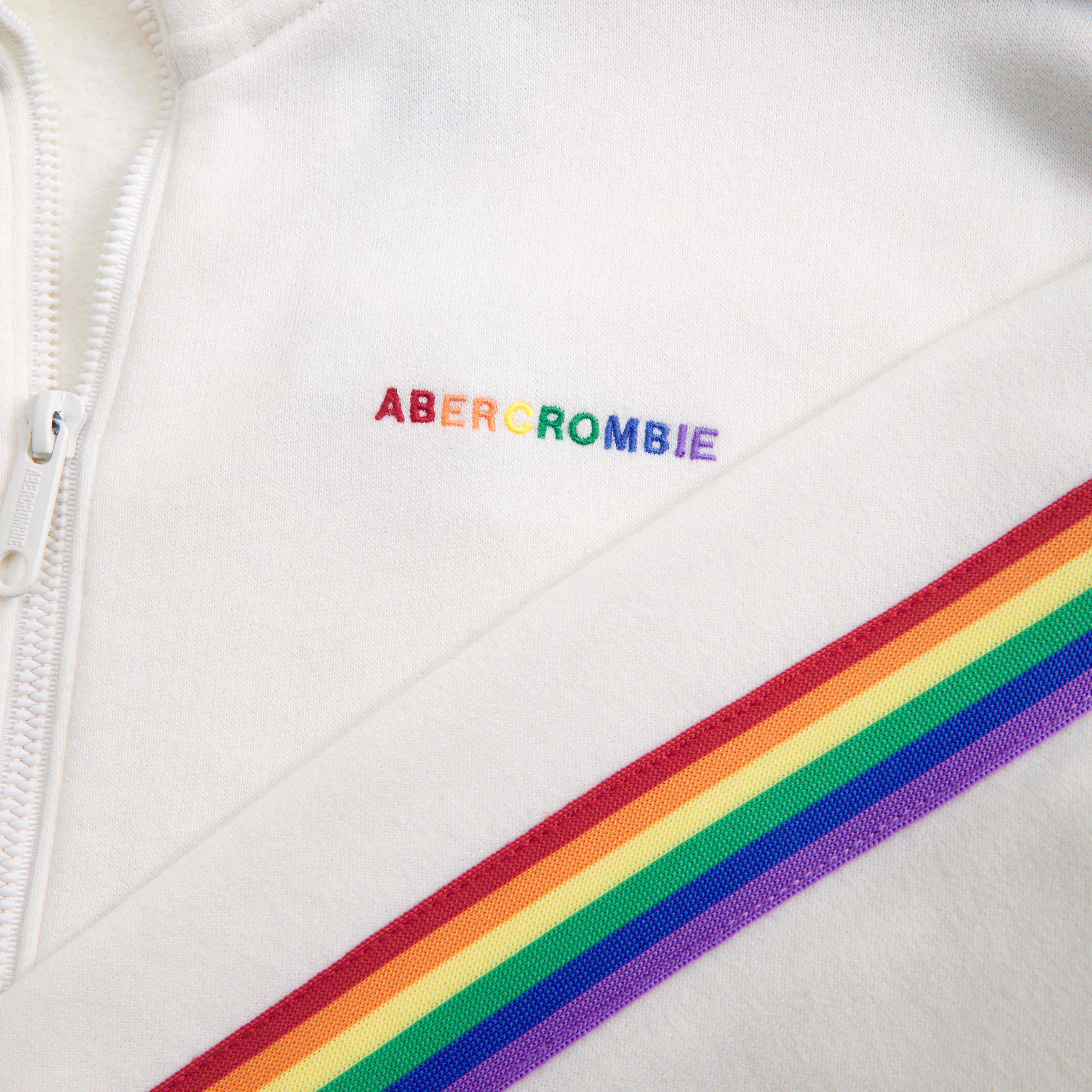 Abercrombie & Fitch Kids Pride Logo Fleece Full-zip Track Jacket In White