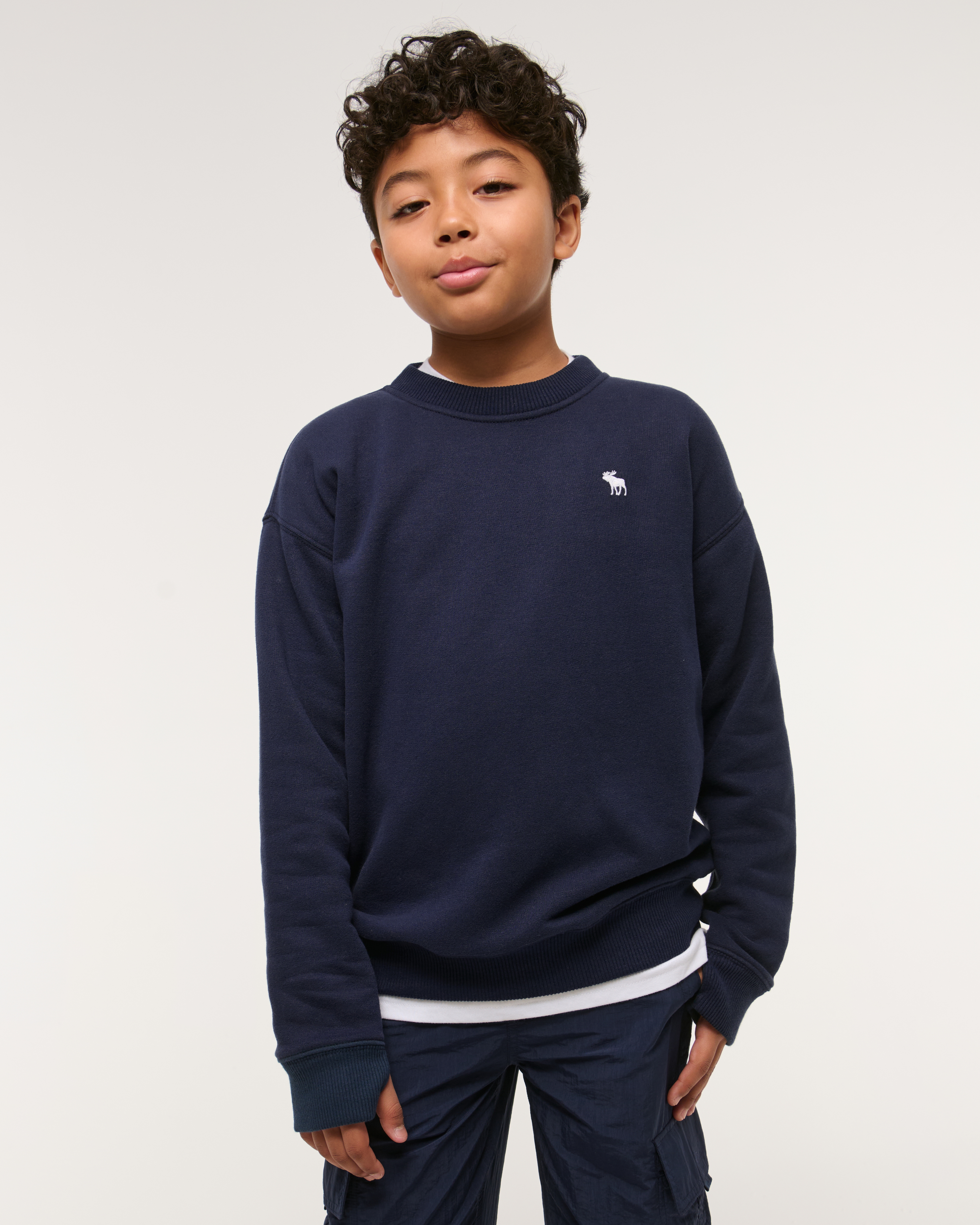 Abercrombie & Fitch Kids' Essential Icon Crew Sweatshirt In Blue