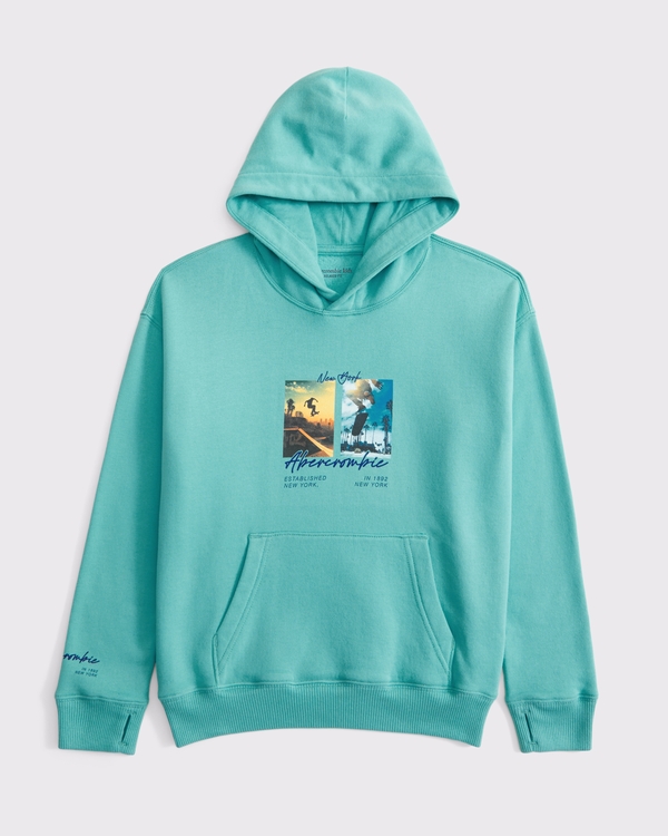 imagery logo popover hoodie, Blue Turquoise view 1