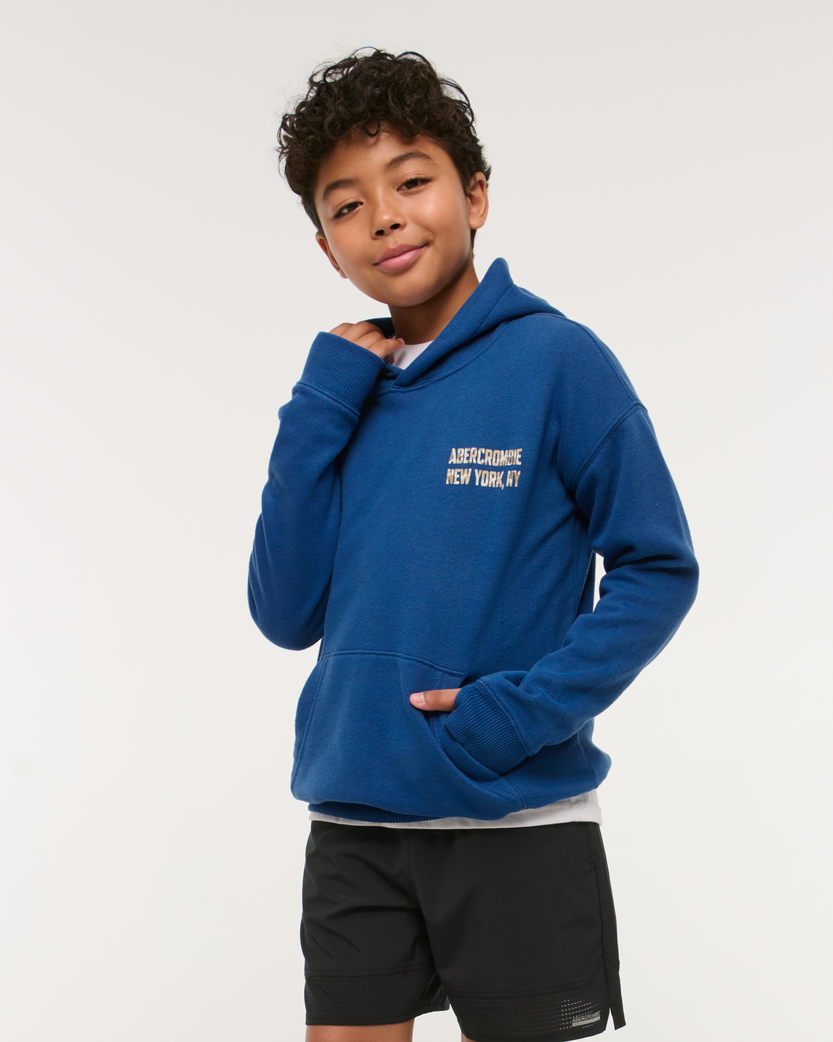 Abercrombie & Fitch Kids' Logo Popover Hoodie In Blue