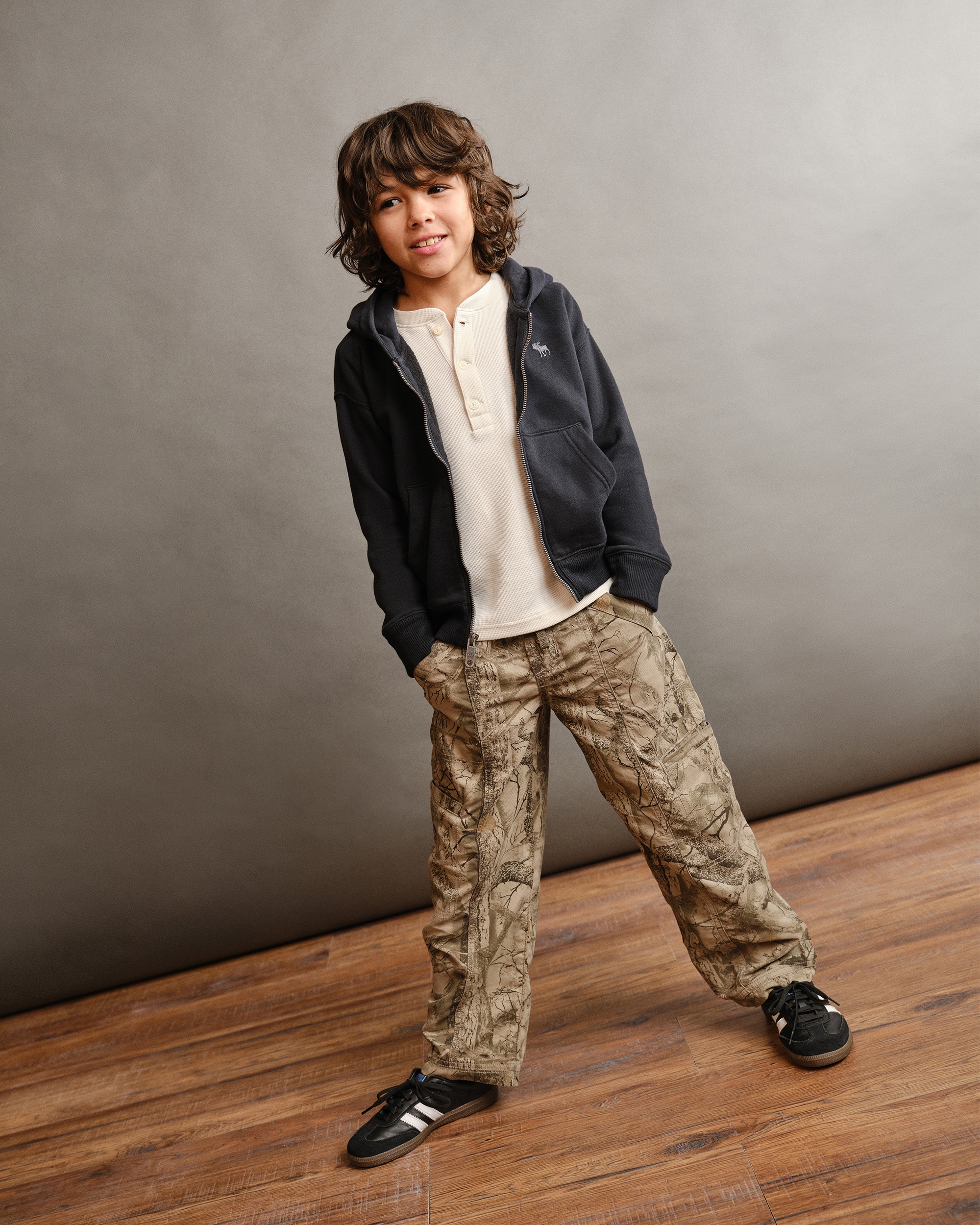 Abercrombie & Fitch Kids' Essential Icon Full-zip Hoodie In Black