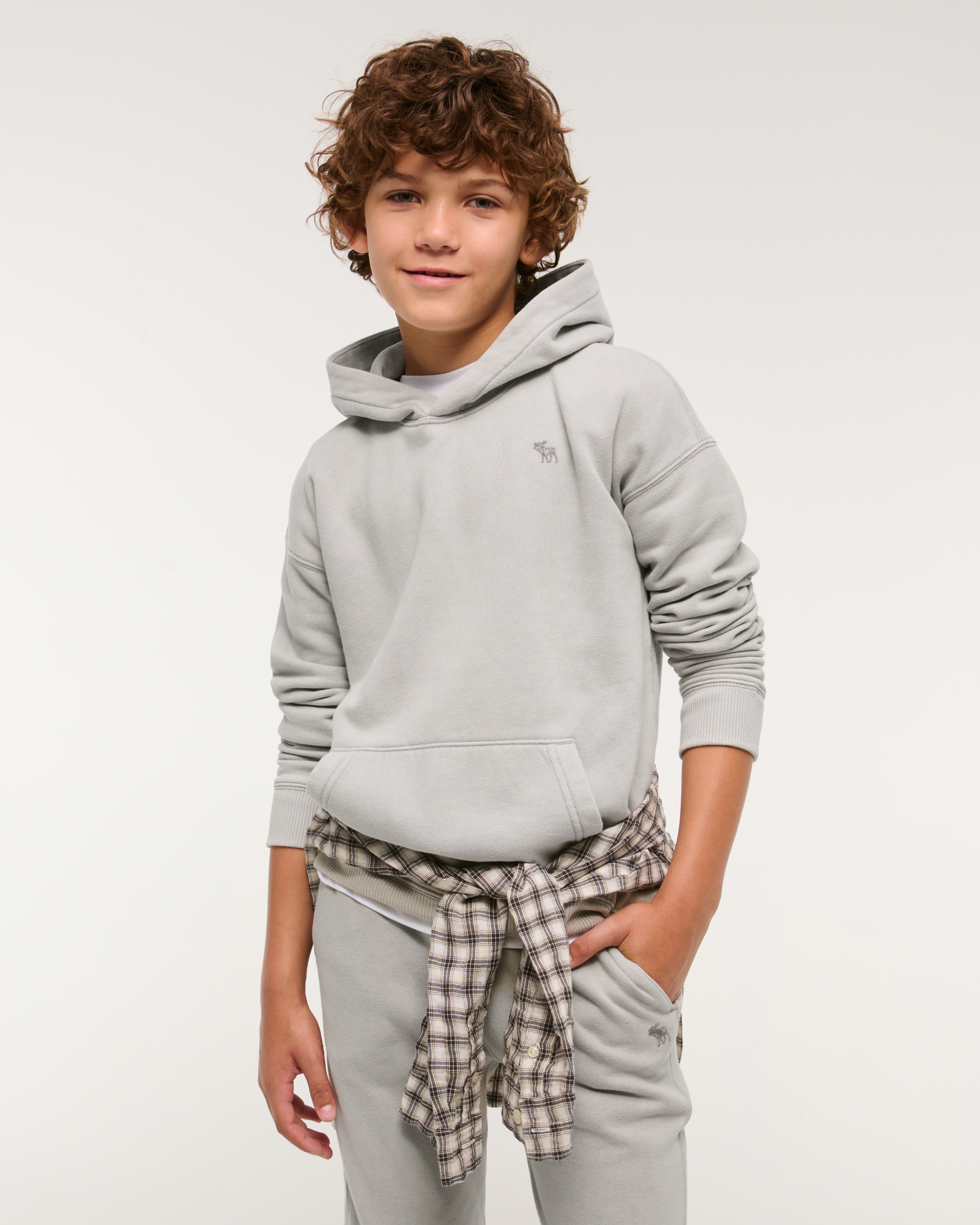 Abercrombie & Fitch Kids' Essential Icon Hoodie In Gray