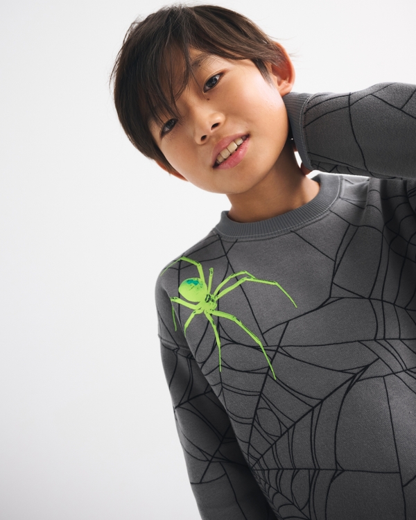 spider web glow-in-the-dark graphic crew sweatshirt