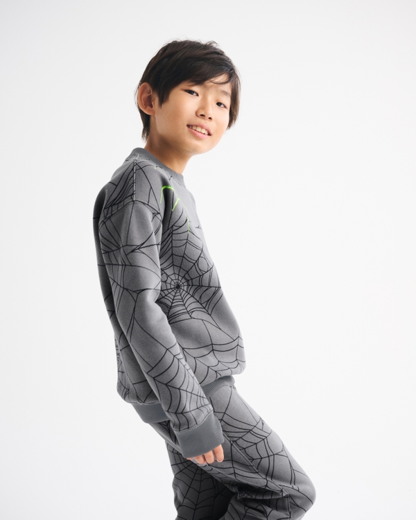 spider web glow-in-the-dark graphic crew sweatshirt