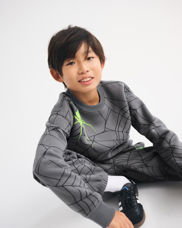 spider web glow-in-the-dark graphic crew sweatshirt