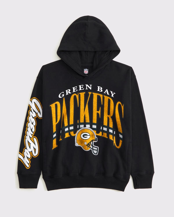 green bay packers graphic popover hoodie, Black-packers view 1
