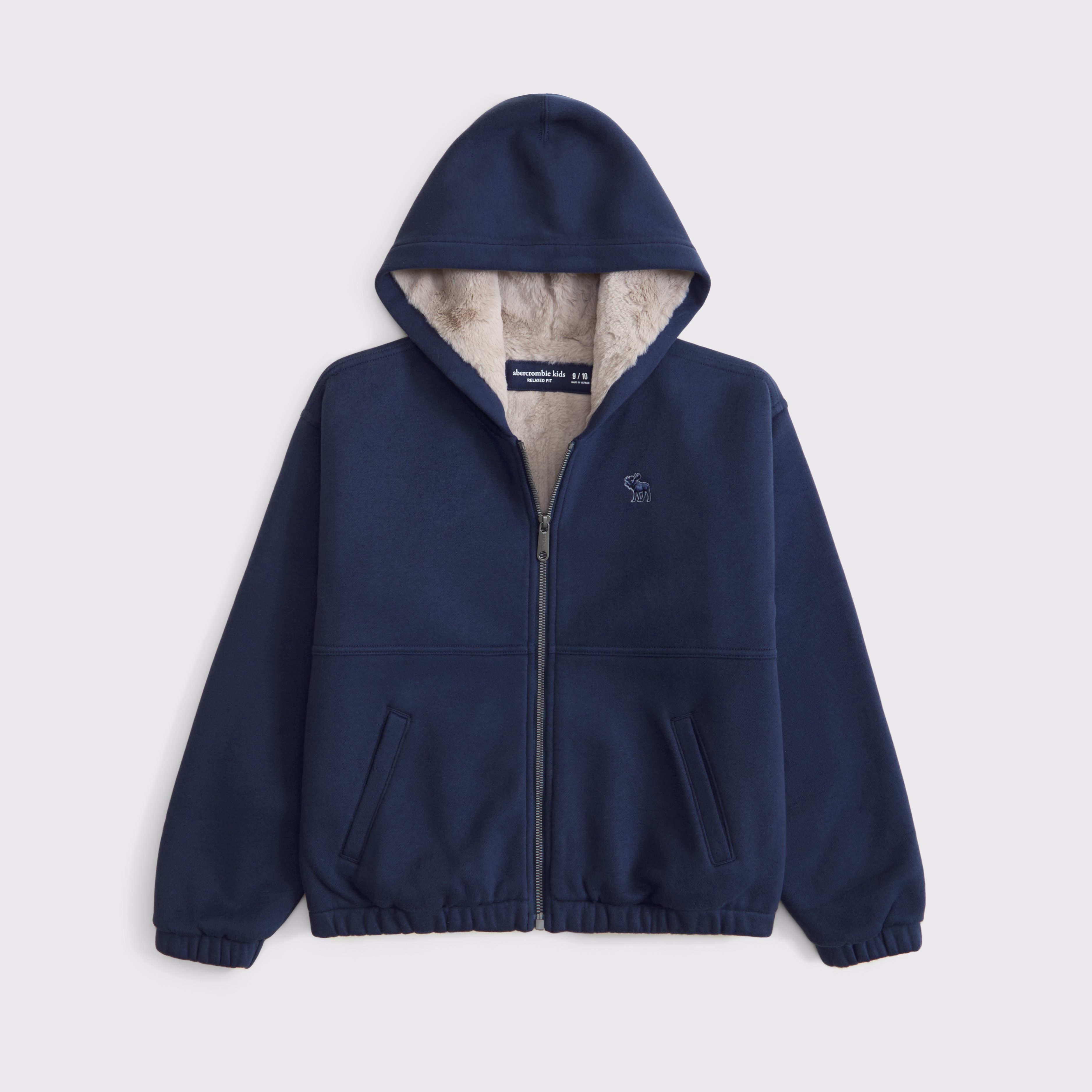 Abercrombie & Fitch Kids' Essential Faux Fur-lined Full-zip Hoodie In Blue