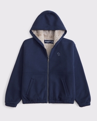 boxy faux fur-lined full-zip hoodie