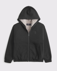 boxy faux fur-lined full-zip hoodie