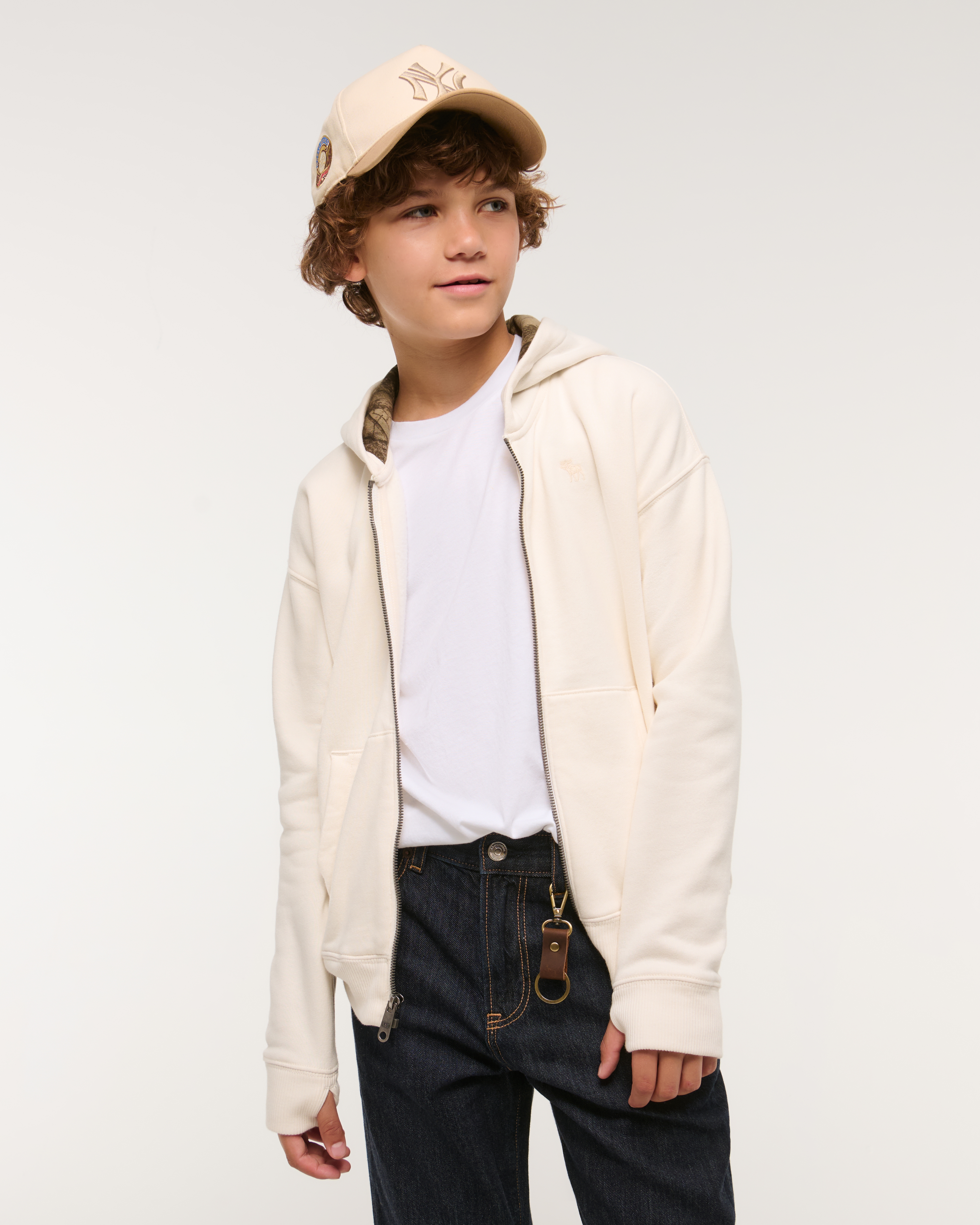 Abercrombie & Fitch Kids' Essential Icon Full-zip Hoodie In White