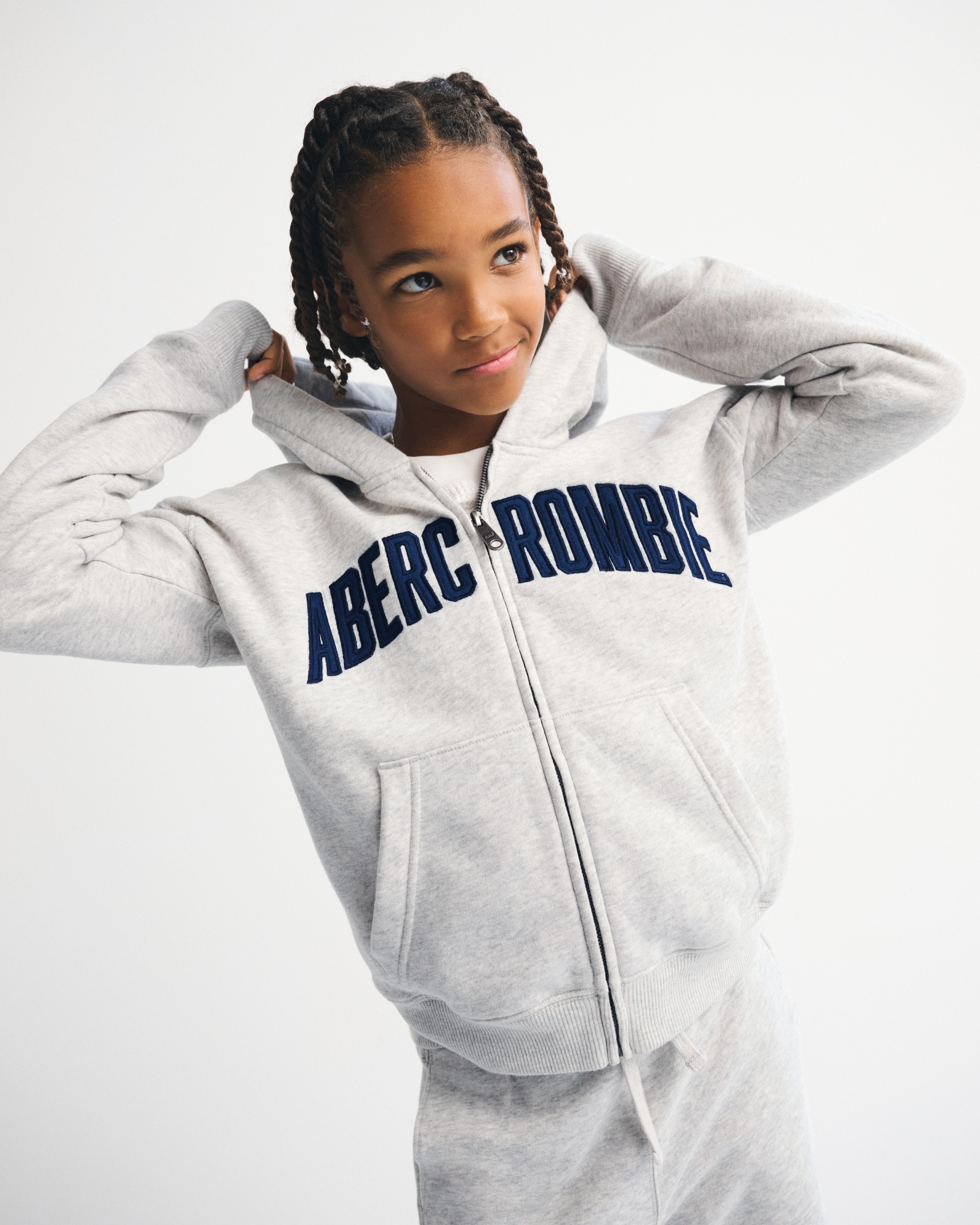 Abercrombie & Fitch Kids' Logo Full-zip Hoodie In Gray